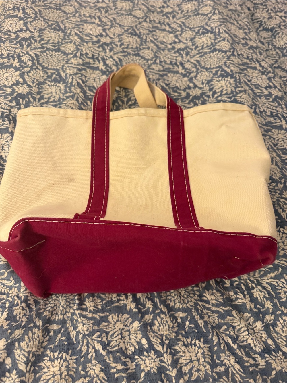 Vintage LL bean boat and tote with maroon Handles and Base